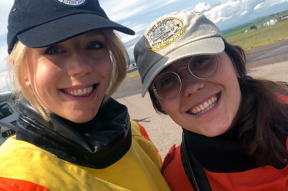 Megan and Zara are well prepared – and don their immersion suits…