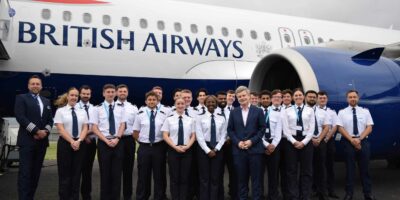 British Airways Speedbird pilots with CEO Sean Doyle centre. Photo: BA