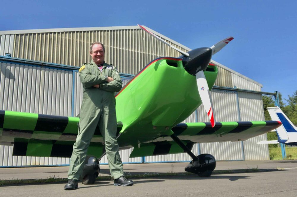 Derek Pake and his aircraft 'Wee Vans'