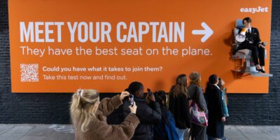 easyJet's talking billboard with Captain Sarah Ackerley